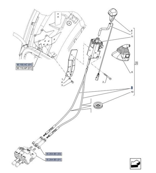 CNH Bowdenzug 1080mm, Zwischenachssteuergerät